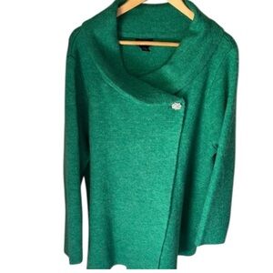 Adrienne Vittadini sweater cardigan Emerald Green 2x Christmas holiday wear